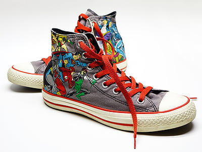 gray-and-multicolored high-top sneakers thumbnail