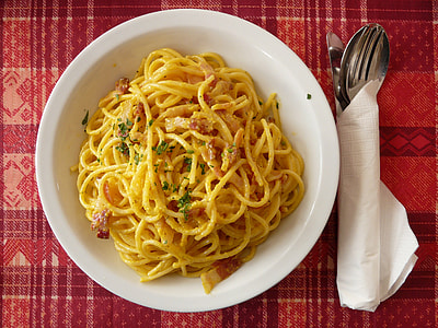 cooked noodle food on white bowl thumbnail