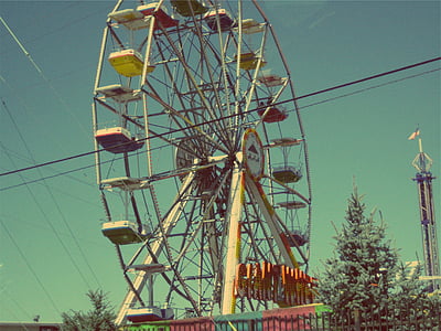gray ferris wheel under blue sky thumbnail