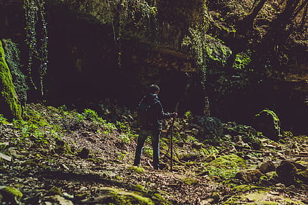 Man in Blue Jacket and Jeans Holding Stick thumbnail
