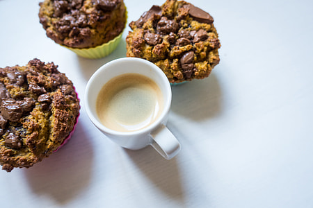 Coffee espresso with homemade chocolate muffins thumbnail