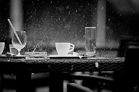 grayscale photo of glasses during rain thumbnail