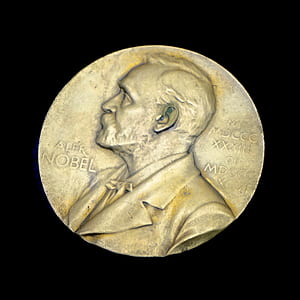 round silver-colored Alek Nobel coin on black background thumbnail