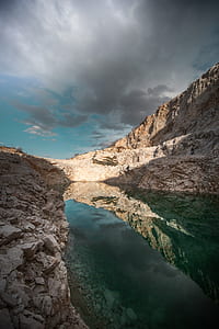 landscape photography of body of water surrounded by mountains thumbnail