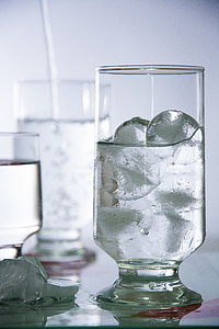 footed drinking glass filled with water and ice thumbnail
