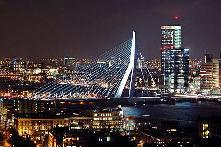 cable bridge during nighttime thumbnail