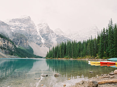 body of water near misty mountain thumbnail