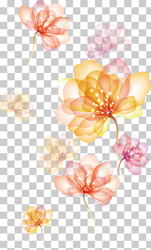 Effect of spreading flowers, yellow and red flowers PNG clipart