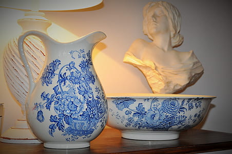 ceramic pitcher and basin on table thumbnail