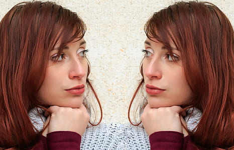 woman wearing gray knitted shirt thumbnail