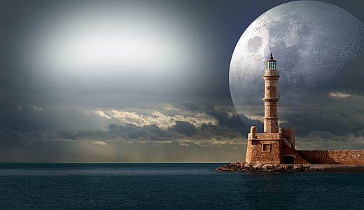 brown concrete tower near sea painting thumbnail