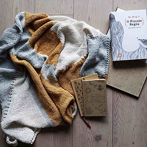 three assorted-title books beside scarf thumbnail