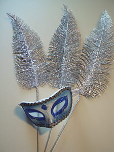 volto mask with gray feathers thumbnail