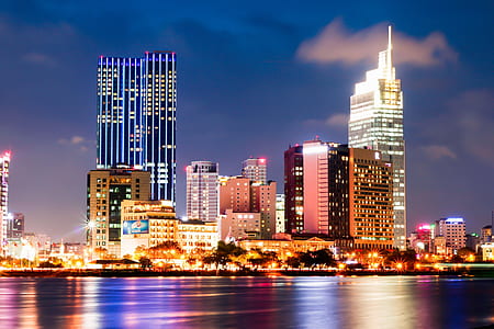 lighted buildings digital wallpaper thumbnail
