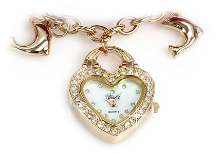 gold-colored clear gemstone encrusted heart pendant thumbnail