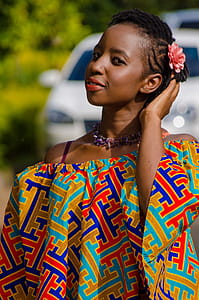 Woman Wearing Multicolored Strapless Top thumbnail