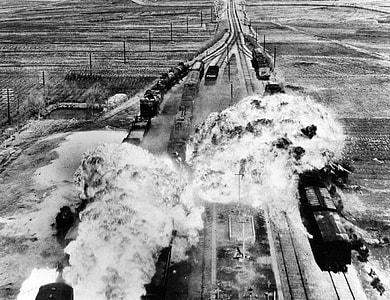 U.S. Air Force attacking railroads south of Wonsan in North Korea thumbnail