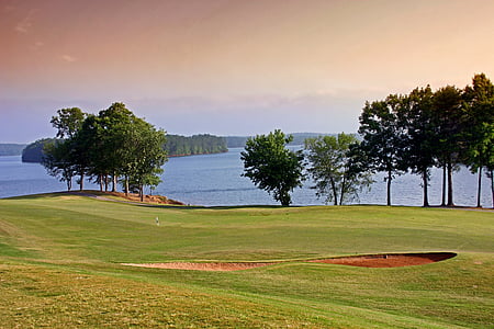 green field with trees and body of water ahead thumbnail
