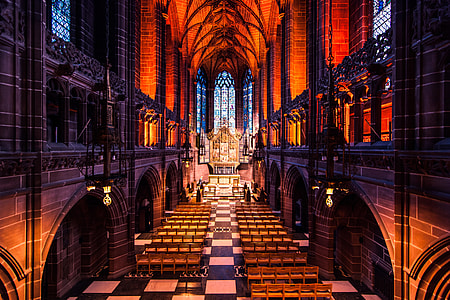 Colorful interior of church building thumbnail