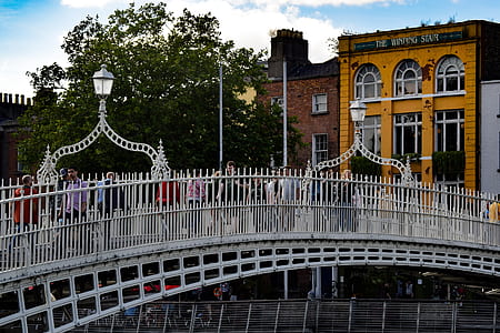 people walking on metal bridge thumbnail