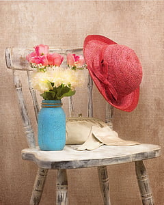 blue decorative mason jar on white wooden windsor chair thumbnail