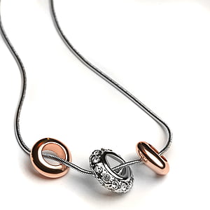 three gold-colored and silver-colored pendant necklace thumbnail