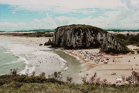 aerial photography of seashore and mountain thumbnail
