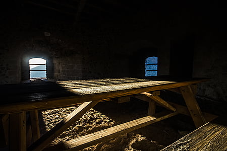 brown picnic table inside room thumbnail