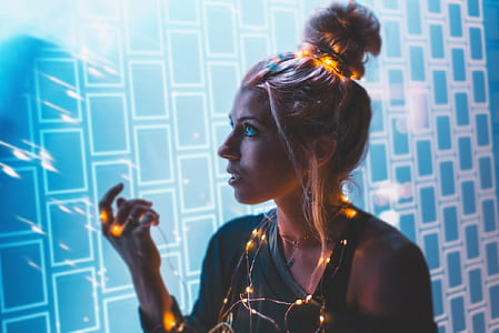 woman, lights, girl, technology thumbnail