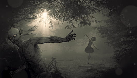 woman and topless man dancing in the woods thumbnail