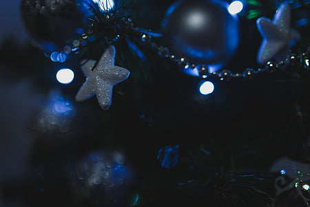 green Christmas tree with silver baubles thumbnail