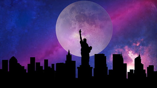 silhouette photography of Statue of Liberty thumbnail
