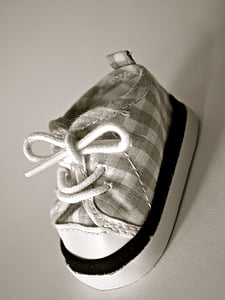 baby's unpaired gray checkered shoe thumbnail