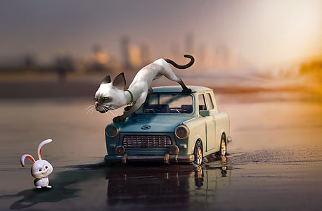 white cat and rabbit digital artwork thumbnail