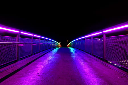 empty bridge with purple and blue neon lights thumbnail