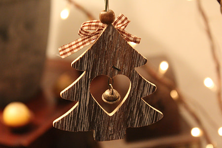 brown wooden christmas tree cutout hanging ornament thumbnail