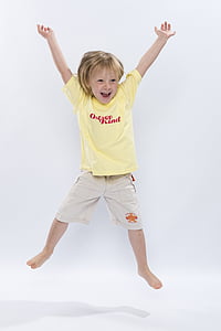 blonde haired child wearing yellow crew-neck shirt and beige shorts thumbnail