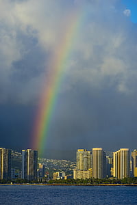 high rise buildings with rainbow photography thumbnail