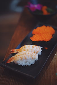 shallow focus photo of shrimp sushi thumbnail