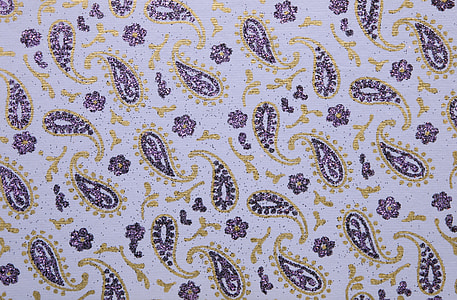white, yellow, and purple paisley textile thumbnail