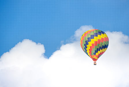 flying hot air balloon on sky thumbnail