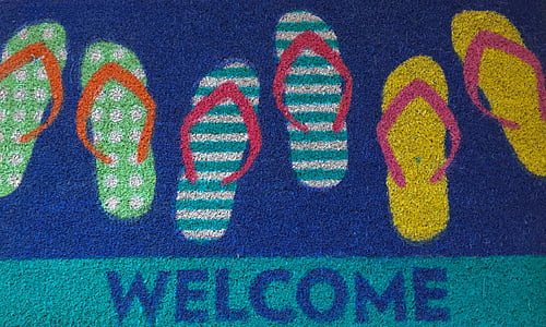 three pair of assorted-color flip-flop door mat thumbnail