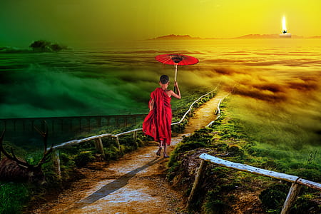 painting of a person walking on pathway using umbrella thumbnail