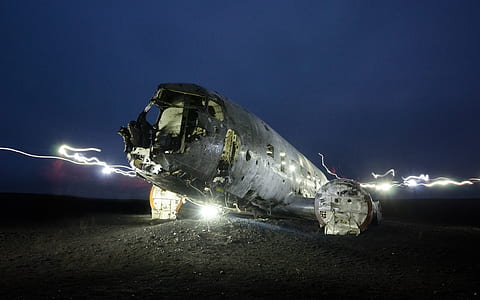 wrecked gray and black aircraft thumbnail