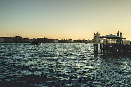 jetty, sea, city, dawn thumbnail
