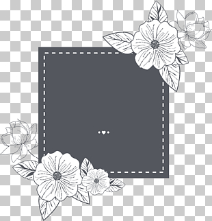 Wedding invitation Paper Marriage Save the date, Wedding invitation style hand painted flower text border, square gray and white floral frame illustration PNG clipart