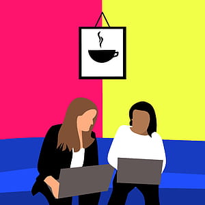 Illustration of women brainstorming business ideas in a cafe. thumbnail