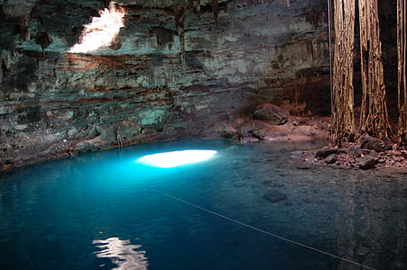 people standing inside cavern with water thumbnail