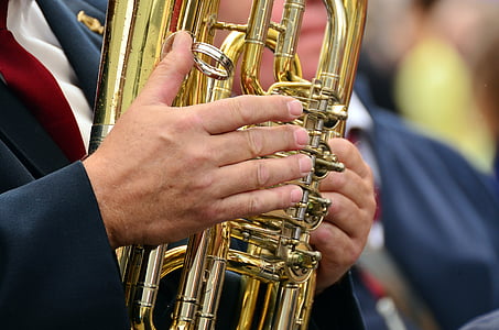 person playing gold wind instrument thumbnail