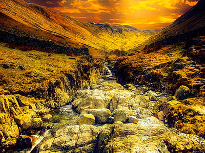Water Stream With Brown Rocks Painting thumbnail